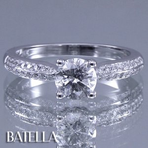 .95 Ct F I1 EX Cut, Pave Round Diamonds Engagement Ring 14k White Gold. Ladies