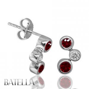 .50 Ct Red Rubies Gemstone & Natural Round Diamonds Stud Earrings 18k White Gold