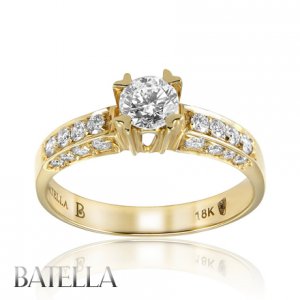0.94 Ct H/SI1 EX Natural Pave Round Cut Diamonds Engagement Ring 18k Yellow Gold