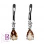 1.96 Carat Pear VVS2 Smoky Topaz Gemstone Round Diamond Drop Earrings 18k W Gold