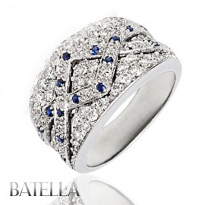 0.78 Ct Round Blue Sapphire Gemstones & Natural Diamonds Pave Ring Band 18k Gold