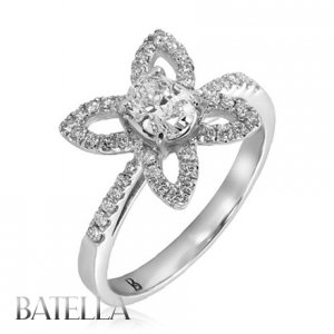 .69 Ct I/VVS2 Natural Oval & Round Diamond Flower Engagement Ring 14K White Gold
