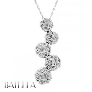 1.20 Ct D-E/VVS1,2 Baguette, Round Diamonds Journey Pendant 18k White Gold Chain
