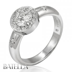 0.92 Carat F/SI2 EX Round Diamond Engagement Rings 18k White Gold Halo Setting