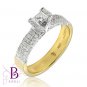 0.69 Ct D/VVS1 Princess & Round Pave Diamond Engagement Rings W & Y 18k Gold