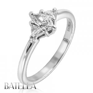 Estate 0.43 Ct Natural Marquise Genuine Trillion Cut Diamond Engagement Ring 18k