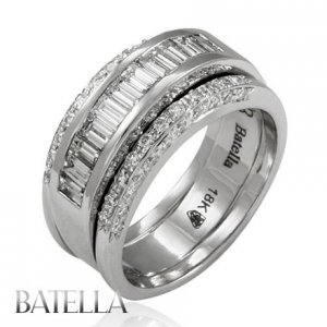 Estate 1.15 Ct Invisible Natural Baguette & Round Cut Genuine Diamonds Ring 18k