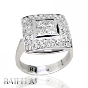 1.20 Ct Natural Princess Invisible Genuine Pave Diamonds Ring 18k By Batella