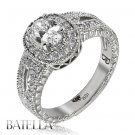 Estate 0.84 Ct Natural Oval & Round Cut Diamonds Engagement Ring White 18k Gold