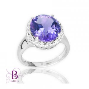Estate 4.26 Ct Natural Amethyst Vintage Round Cut Diamonds Ring 14k White Gold