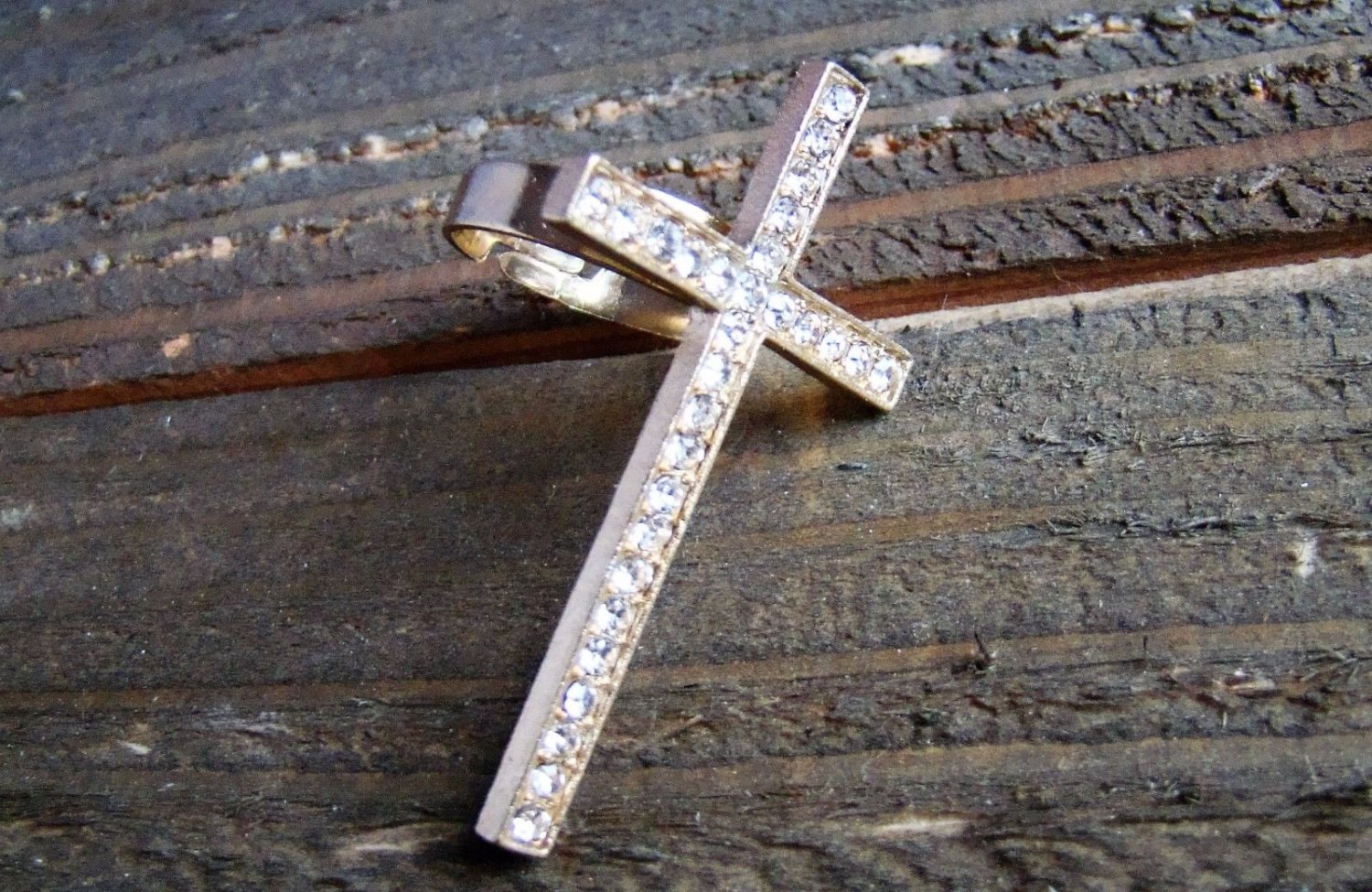 Large Gold Tone Cross Rhinestones Statement Ring Fashion Jewelry Adjustable