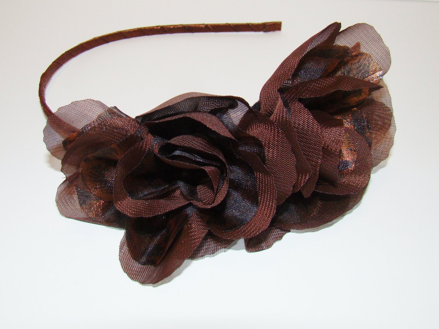 Brown Animal Leopard Cheetah Print Side Ruffle Fabric Black Headband Hair Accessory