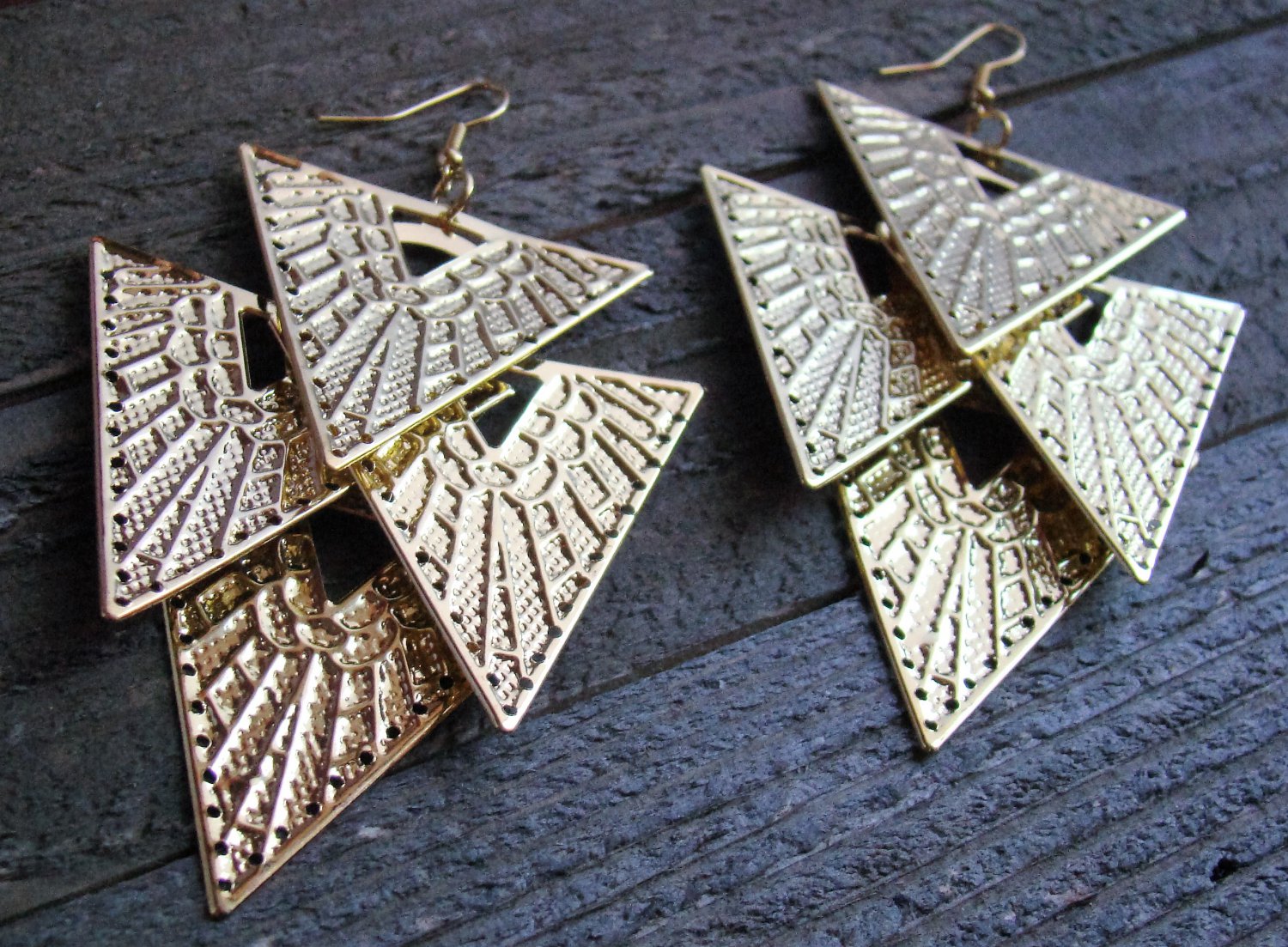 4" Long Gold Cascading Geometric Triangle Dangle Chandelier Earrings Fashion Jewelry