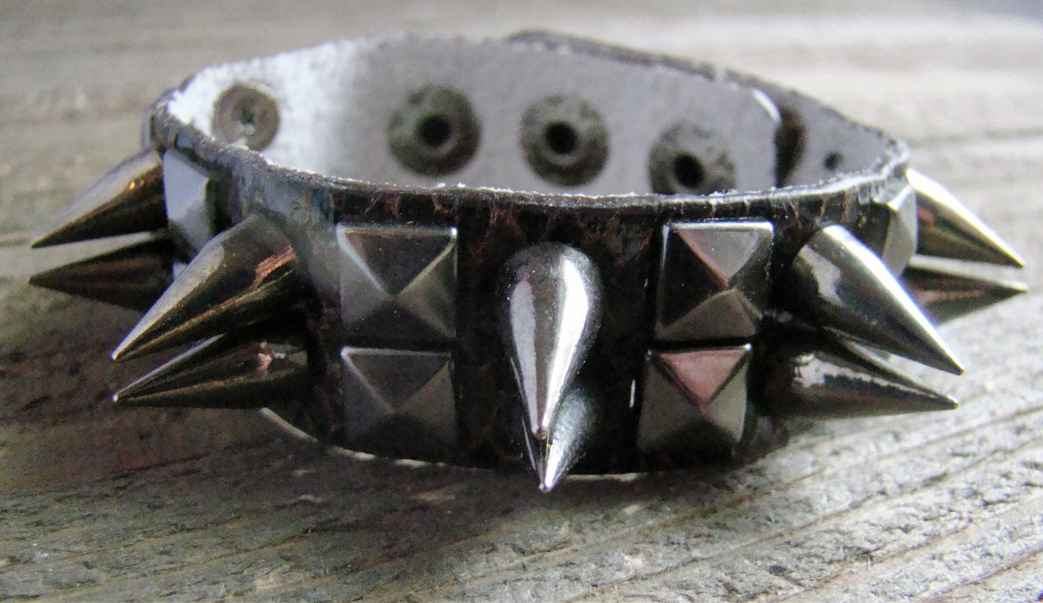 Dark Brown Faux Snake Skin Print Leather Spike Stud Wristband Wrap Bracelet Rock Fashion