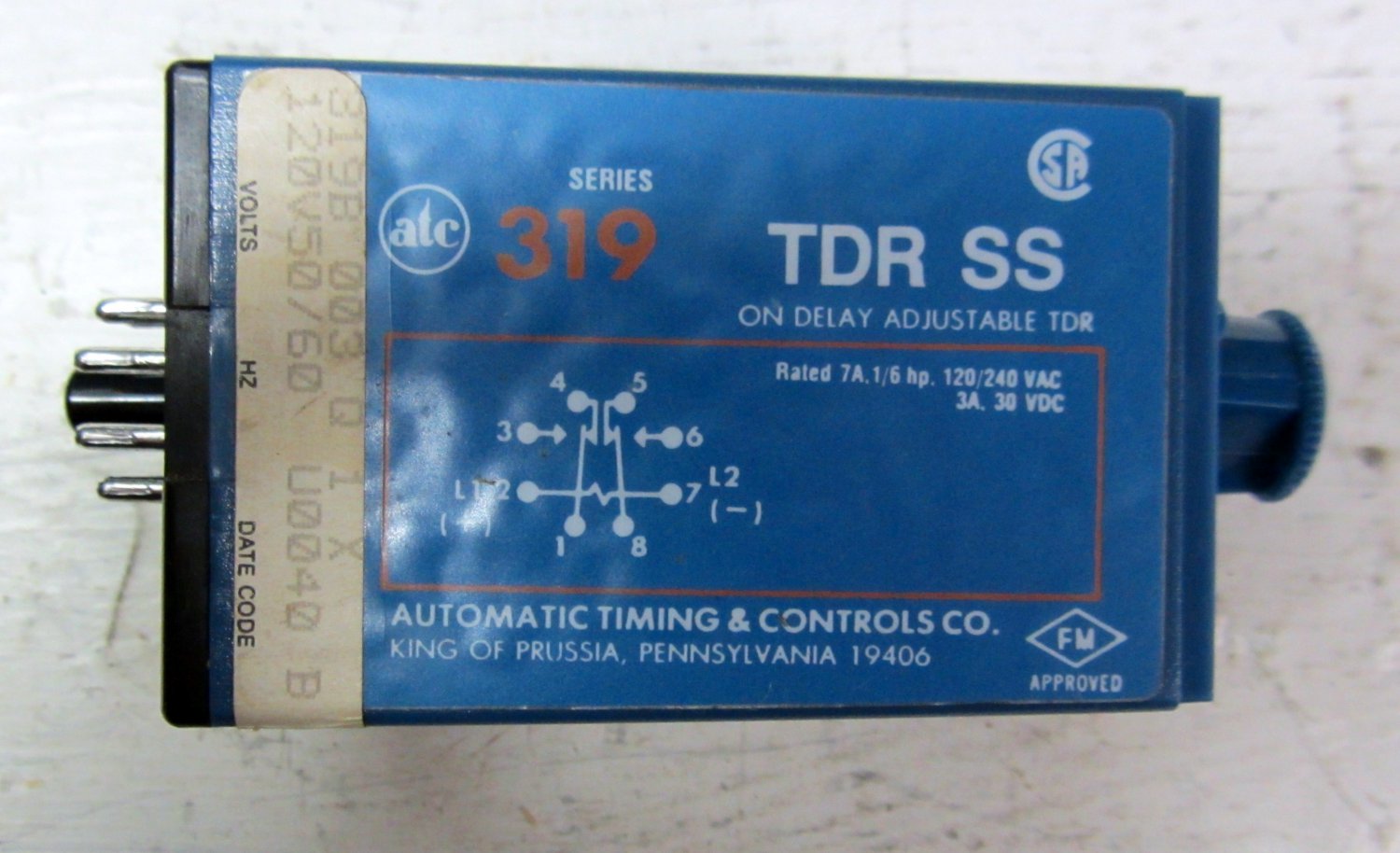 ATC 319B003Q1X 319 TDR SS 120 VAC 0 - 10 Time Delay Relay 319B-006-Q-1-X