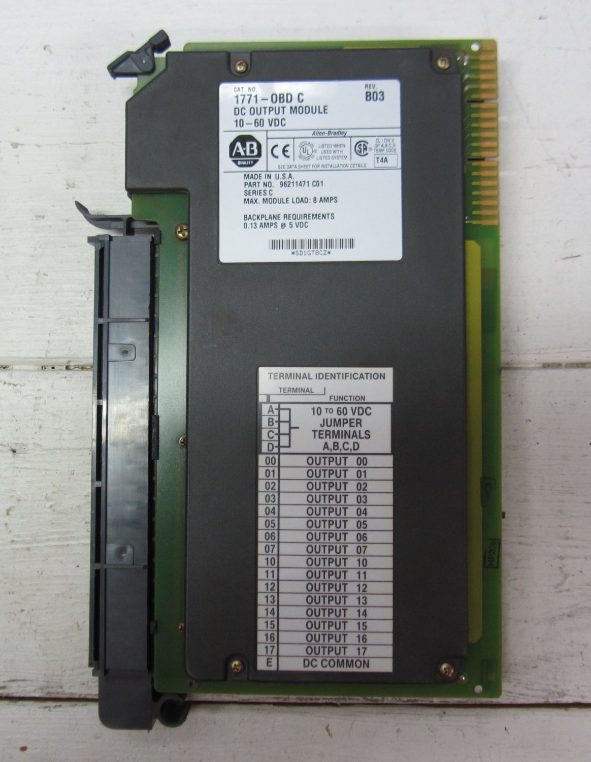 Allen Bradley 1771-OBD C DC Output Module 10 - 60 VDC 8 Amp Module Max w/ Wiring Arm 1771OBD
