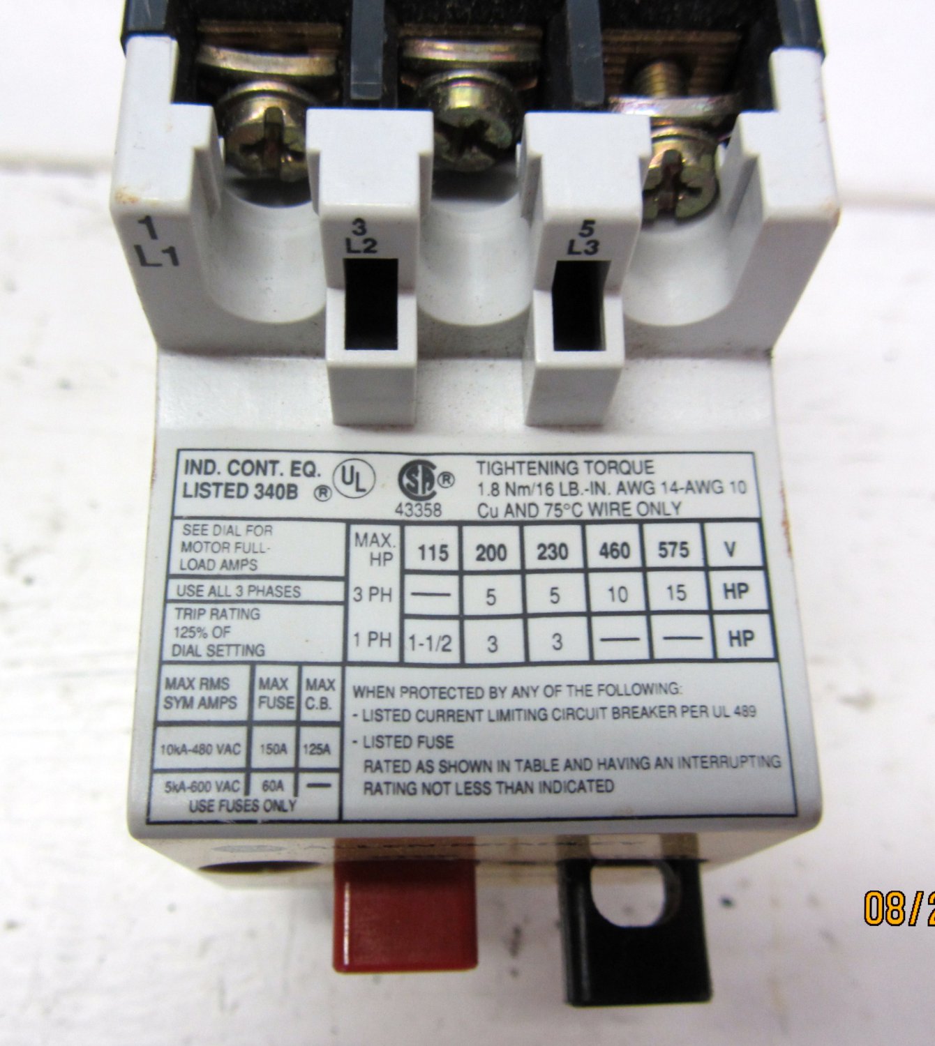 Allen Bradley 140MN2000 Manual Motor Starter 16 20 amp Overload 3