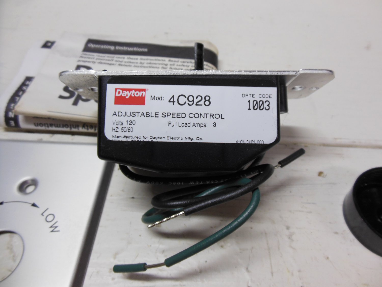 Dayton Grainger 4C928 Adjustable Solid State Speed Control 120 VAC 3