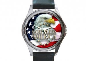 GODBLESS AMERICA ROUND METAL WATCH