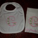Custom Boutique Monogrammed Infant Girls Princess Bib & Burp Set