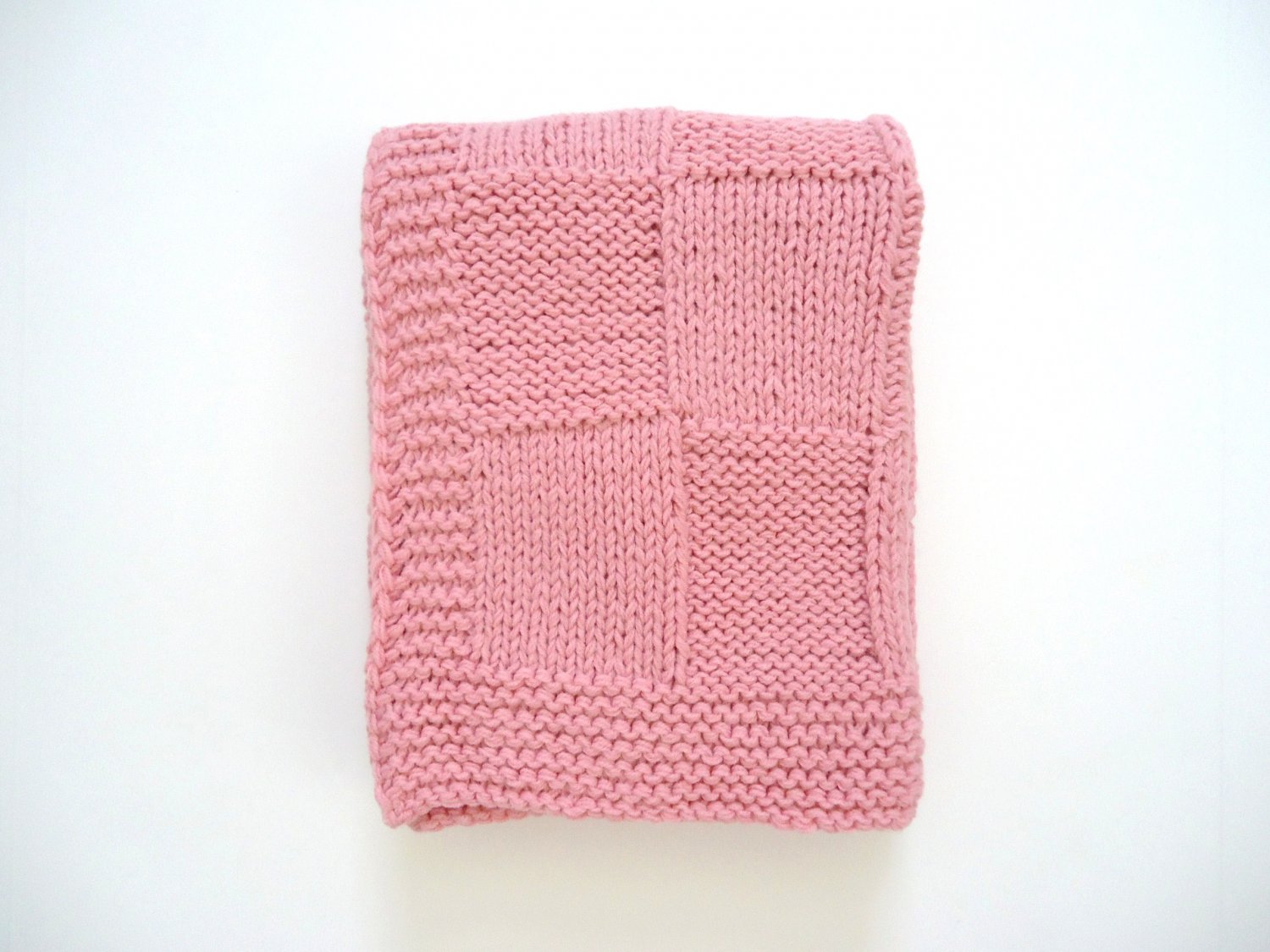 Handmade Knitted Patchwork Girl Blanket 30 x36 Inch Pink