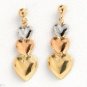 10k solid tri color gold heart design earrings