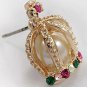 Graceful Multi Colored Rhinestone Embellished Crown Stud Earrings