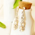 C & M Clothing Sparking Graceful Pearl and Rhinestone Embellished Water Fall Shape Earrings