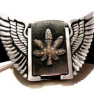 Winged Leaf Lighter Belt Buckle & Black Leather Belt