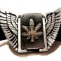 Winged Leaf Lighter Belt Buckle & Black Leather Belt