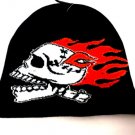 Navy Blue Flaming Skull Beanie