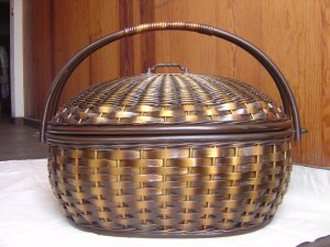 ELEGANT nature wicker rattan basket+handle+lid+liner/storage/large oval/new/ made in Siam
