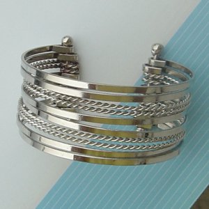 Charm!!! Set of 10 mixed strand twisted cuff silver tone plated Bangle Bracelet.