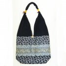 Hippie Hobo Elephant embroidered Yam Shoulder Bag Velvet Thai Silk Handmade Gray