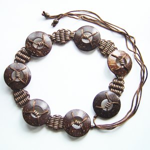 Ethnic coconut shell belt handmade in Siam, adjustable