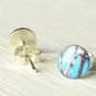 Little Blue Art post earrings-Small silver round studs+butterfly backs-resin jewelry
