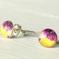 Purple Floral Earrings-small silver round stud post earrings-art resin jewelry