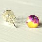 Purple Floral Earrings-small silver round stud post earrings-art resin jewelry
