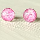 White Pink Earrings-small silver round stud post earrings-art resin jewelry