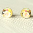 Yellow Floral Earrings-small silver round stud post earrings-art resin jewelry