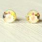 Yellow Floral Earrings-small silver round stud post earrings-art resin jewelry