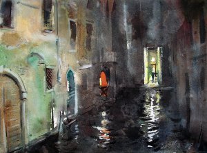 Venice night - landscape watercolor art print