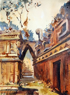 Mexico ruins II - landscape watercolor art print
