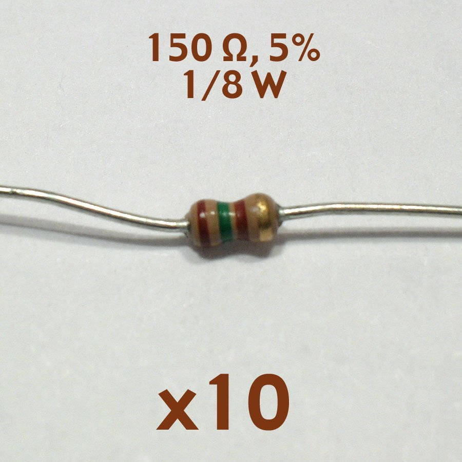 150 ohm 5% 1/8 watt axial resistor (10 pcs, NoS)