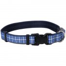 Large Preppy Plaid Blue LED Dog Collar