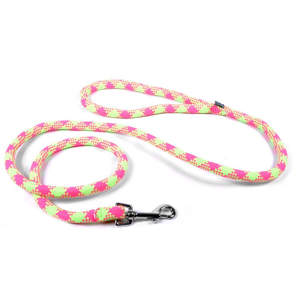 6 foot 3/4" Pink & Yellow Braided Rope Dog Training Leash