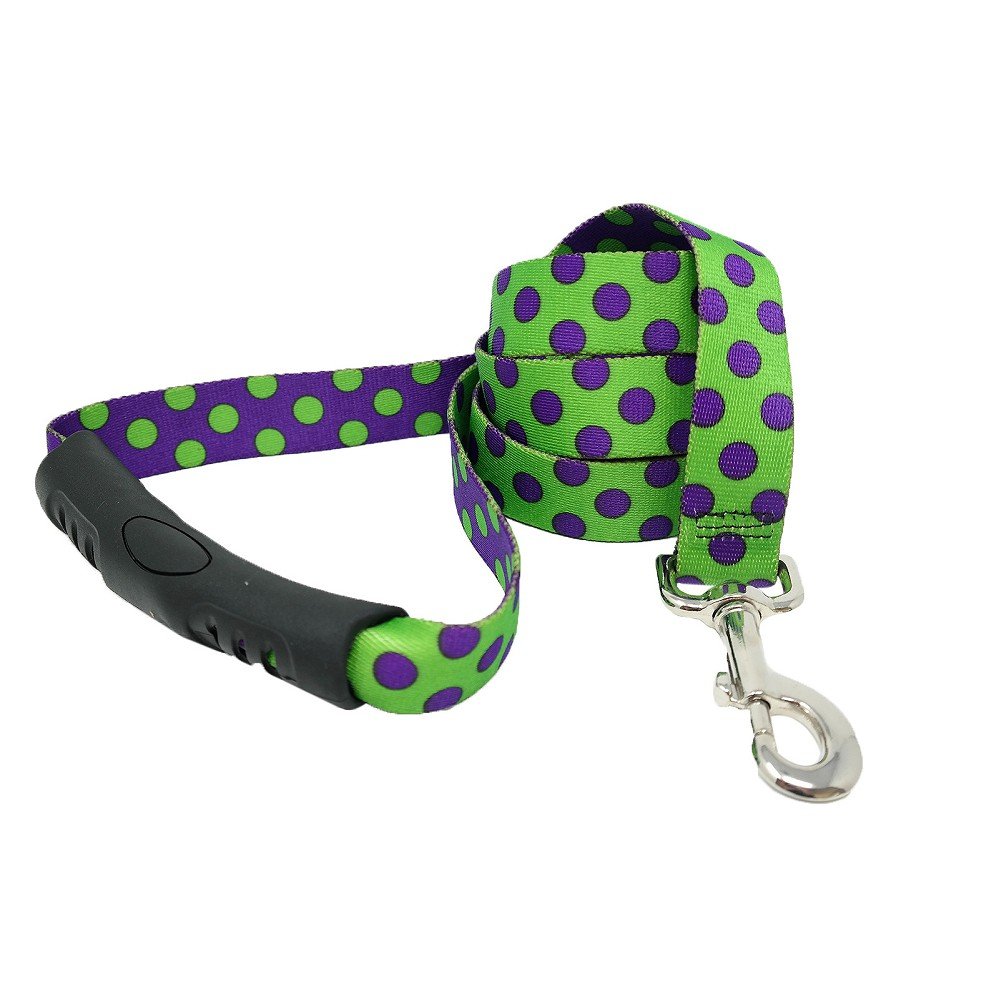 Medium Spring Green & Purple Polka EZ Grip Dog Leash