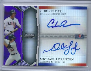 2011 Bowman Sterling Dual Autographs Purple Refractors #EL Chris Elder/Michael Lorenzen