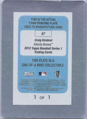 2012 Topps Printing Plates Cyan #87 Craig Kimbrel