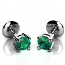 Green Colombian Natural Emerald Stud Earrings,14K White Gold